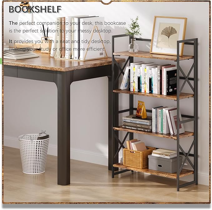 4NM 4 Tiers No Assembly Book Shelves, 41.3" H Folding Bookshelf Bookcase Open - Image 2