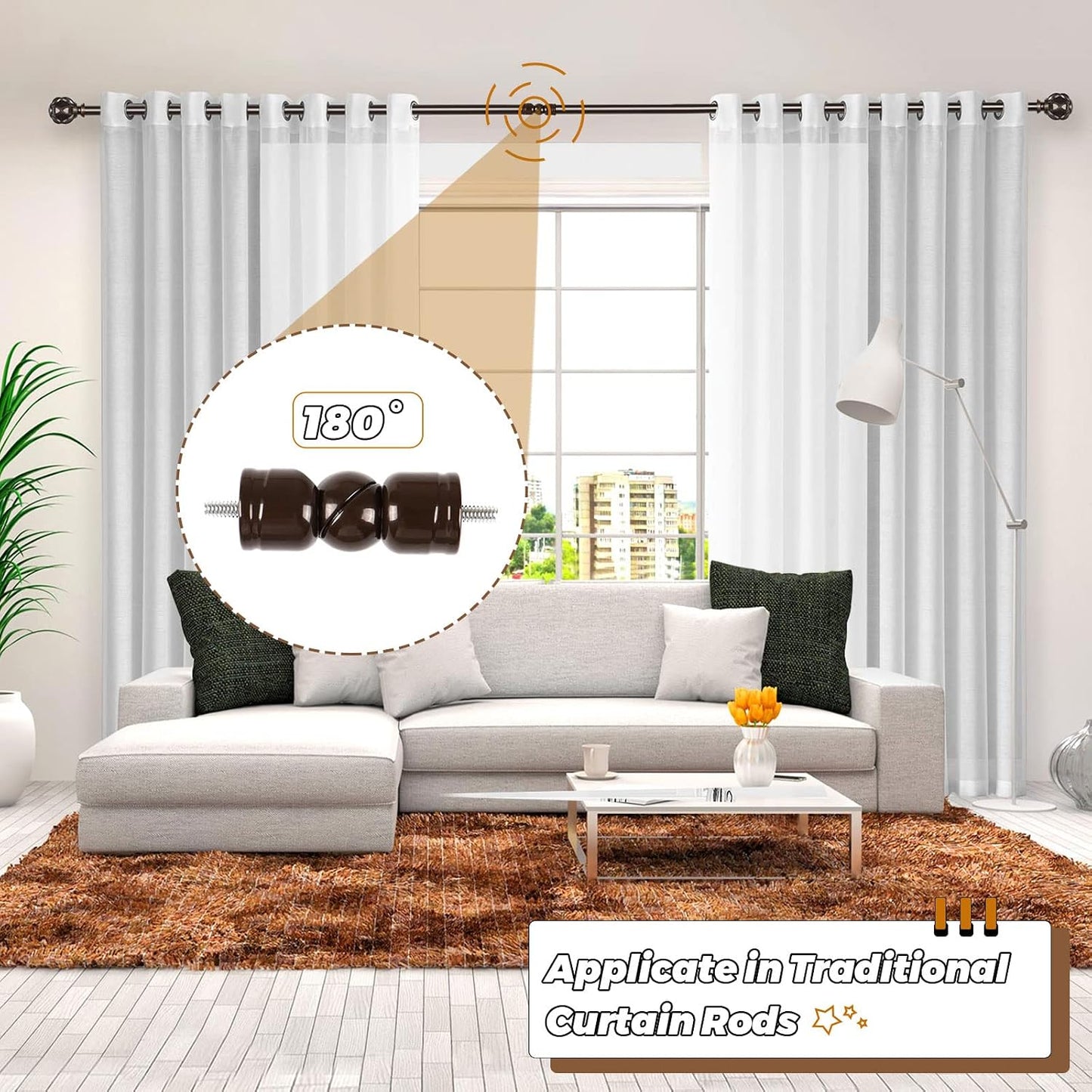 Corner Connector 2 Pack for 1" and 7/8" Diameter Rod, Bronze | Durable Metal Material, 360° Rotatable Elbow Connectors, Fit for Corner and Bay Window Curtain Rods