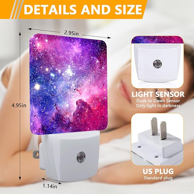 GANTINIR Purple Galaxy Space Night Light, Plug-into Nightlight White LED Lamp - Image 2