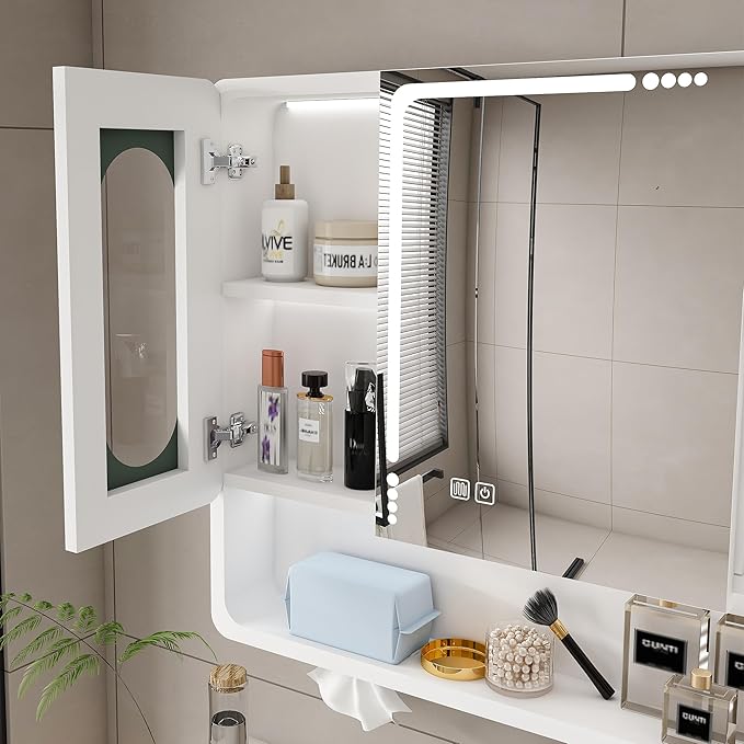 White Wall Mounted Bathroom Mirror Cabinet - Image 8