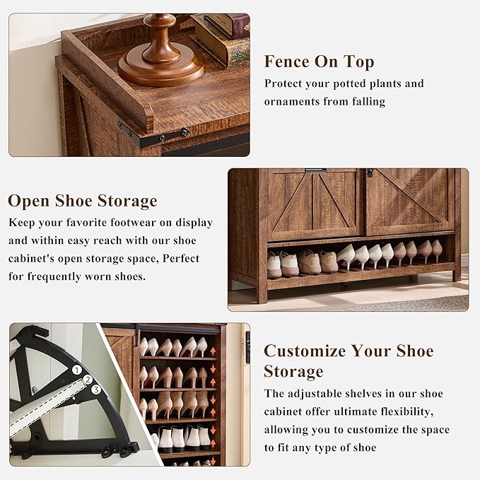 OKD Shoe Storage Cabinet with 2 Flip Drawers & Sliding Door, Farmhouse Entryway - Image 5
