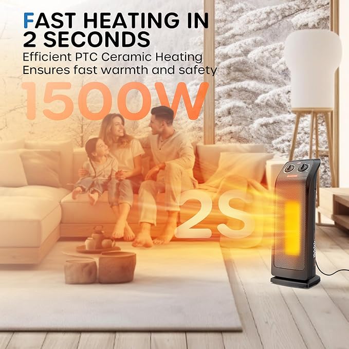 ECOWELL Space Heater for Indoor Use, 1500W Fast Heating Ceramic Electric Heater - Image 6