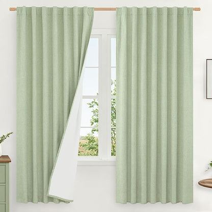 LAMIT 100% Blackout Linen Curtains 63 Inches Long, Linen Textured Living Room by LAMIT