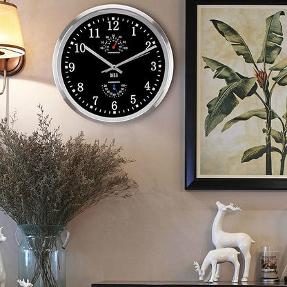 HITO 12 Inch Silent Wall Clock Battery Operated Non Ticking Glass Cover Silver - Image 8