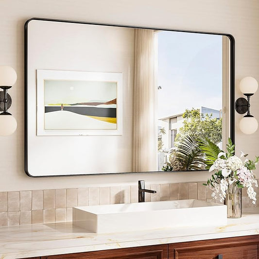 TokeShimi 48x30 Wall Mirror for Bathroom, Matte Black Bathroom Vanity Mirror by RefinedBathroomAccessories