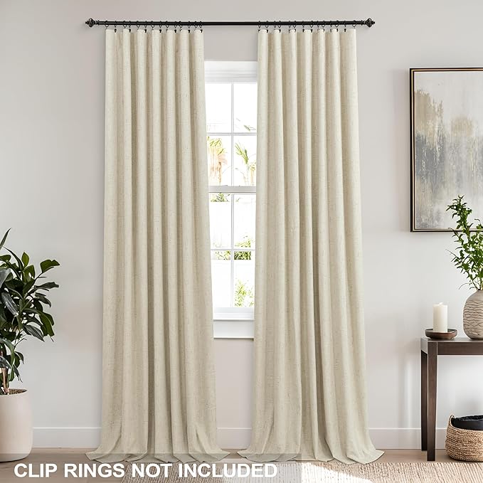 KOUFALL 52x86 Inches Long Light Tan Back Tab Linen Blackout Curtains - Image 3