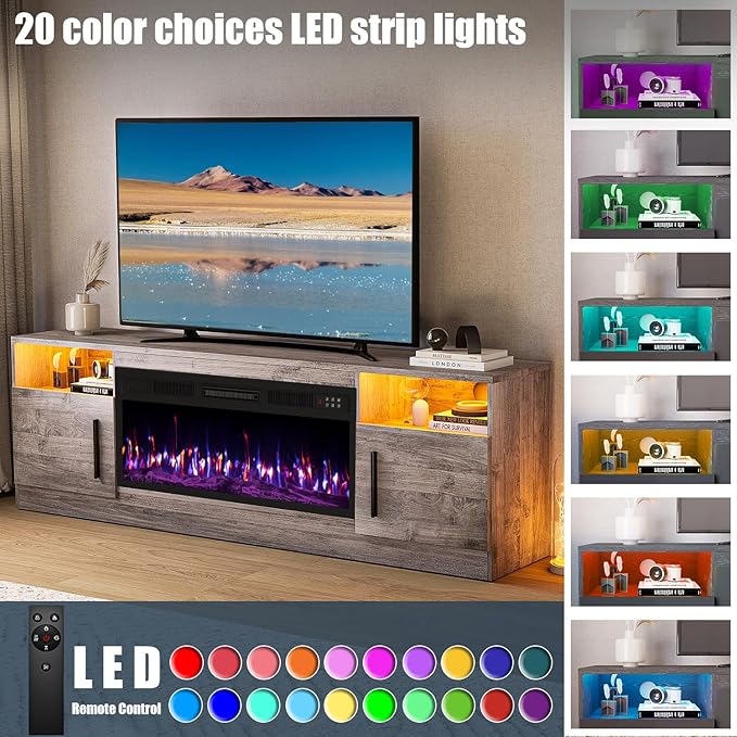 VITESSE TV Stand with 36" inch Electric Fireplace Up to 80" TVs, LED Light - Image 5