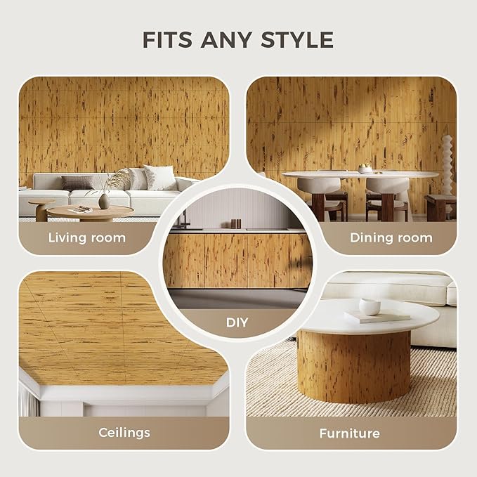 OUZUGIE 2 Pack 96x24 Inch Natural Bamboo Wall Panel – Yellow Burned Pole Wrap - Image 4