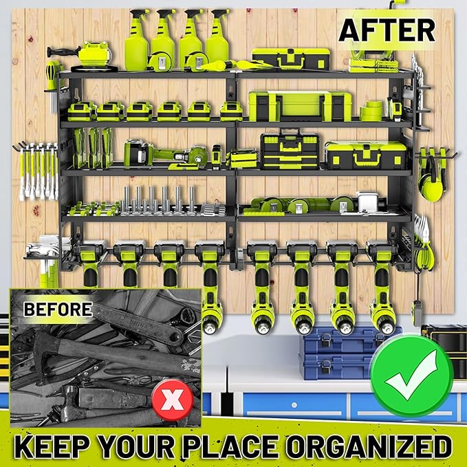 5 Layers Power Tool Organizer Wall Mount, Metal Cordless Tool Hanger Storage - Image 6