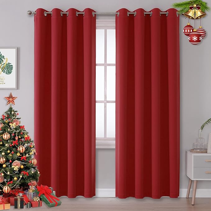DUALIFE Red Curtains for Bedroom 84 Inches Long Room Darkening Blackout Drapes by DUALIFE