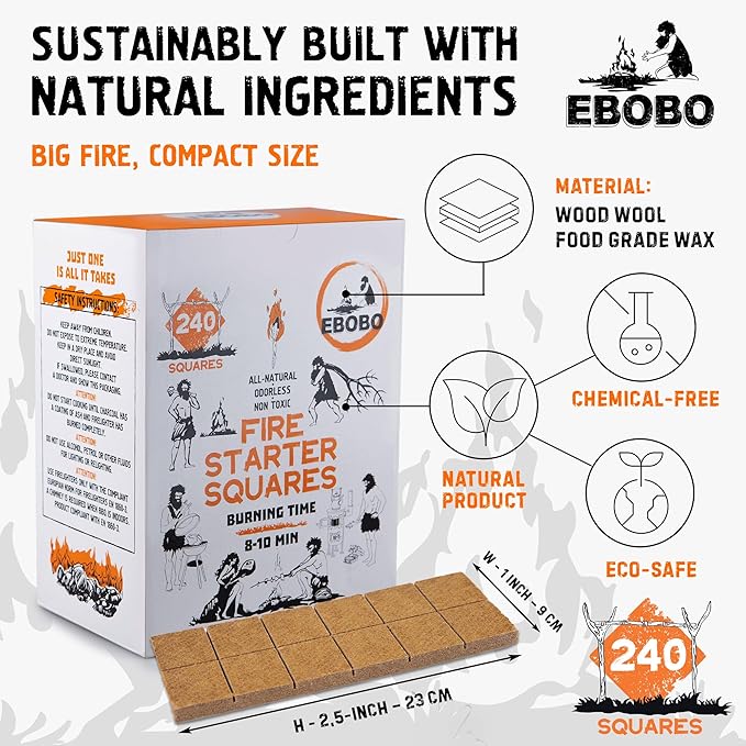 240 pcs Fire Starter Cubes – Natural Wax-Based, Odorless & Non-Toxic – Quick - Image 2