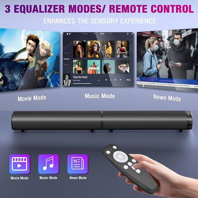 Puriom Sound Bar for Smart TV, 100W Sound Bar - Image 3