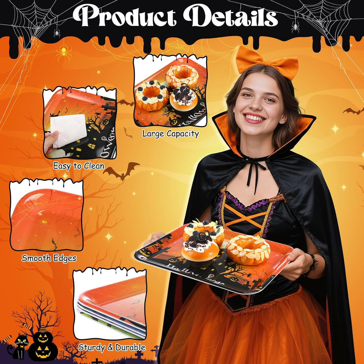 Vesici 4 Pack Halloween Serving Trays 13x10 Inch Witch Ghost Boo Party