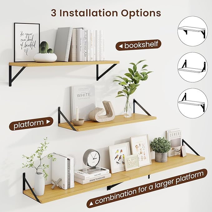 Axeman 30 Inch Floating Shelves | 10 Inch Deep Oak Wall Shelves Set of 2 | 30" - Image 4