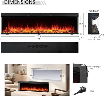 LegendFlame 71" W Smart Build in Electric Fireplace Insert, 1-2-3 Sided View - Image 6