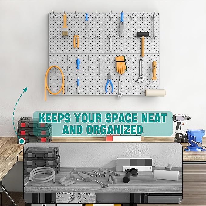 EVERHANGER Metal Pegboard Panels, Heavy Duty Pegboard Wall Organizer, Garage - Image 5