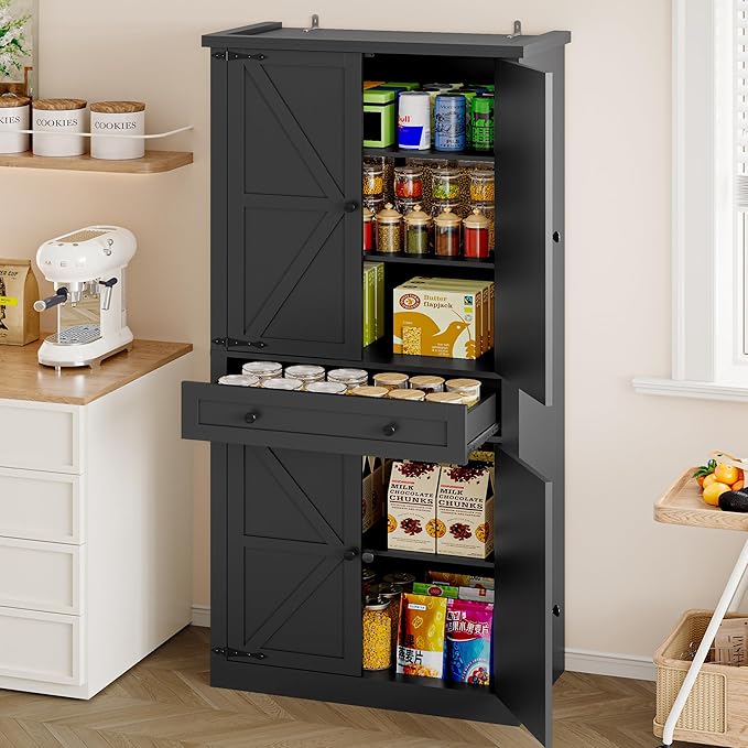 Pantry Organizers and Storage Cabinet, 70” Barn Door White Kitchen Cabinet - Image 8