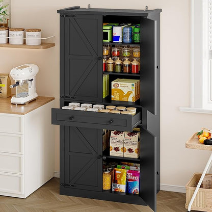 Pantry Organizers and Storage Cabinet, 70” Barn Door White Kitchen Cabinet - Image 8