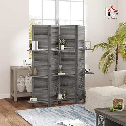 HOMCOM Room Divider, 4 Panel 67" Tall Wood Privacy Screen - Image 2