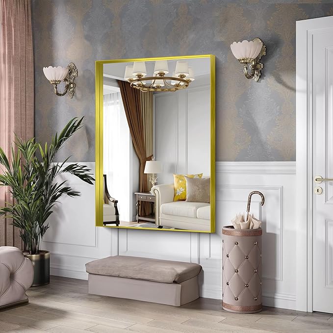 CIRCUMI Gold Bathroom Mirror, Brushed Finish, Tempered Glass, Large Mirror - Image 2