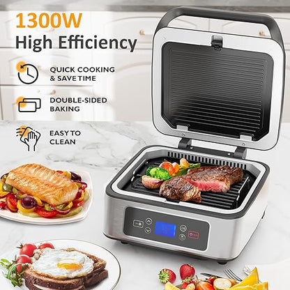 Electric Panini Press Sandwich Maker, 1300W Smokeless Indoor Grill - Image 4