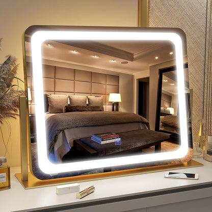 FENNIO Gold Vanity Mirror with Lights 22"x19", LED Lighted Makeup Mirror by FENNIOLEDMIRRORS
