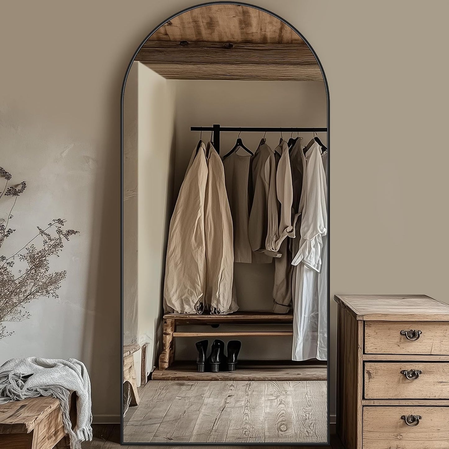 76"x34" Arched Full Length Mirror, Large Floor Mirror, Black | Oversized Aluminum Full Body Mirror, HD Shatterproof Tempered Glass, Lean/Stand/Wall for Living Room,Bedroom, Dressing Room