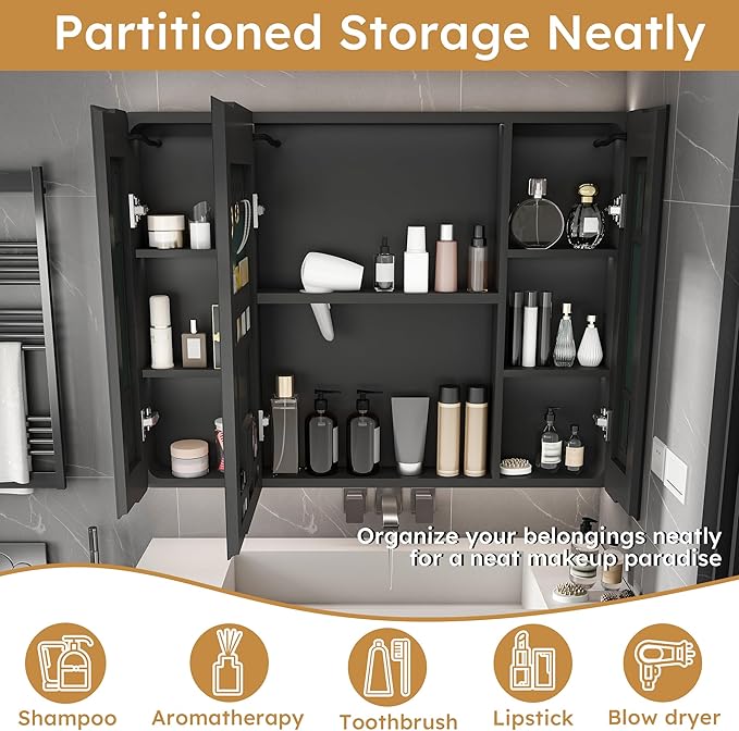 35x28 Inch Wall-Mounted Medicine Cabinet, Bathroom Mirror Cabinet - Image 4
