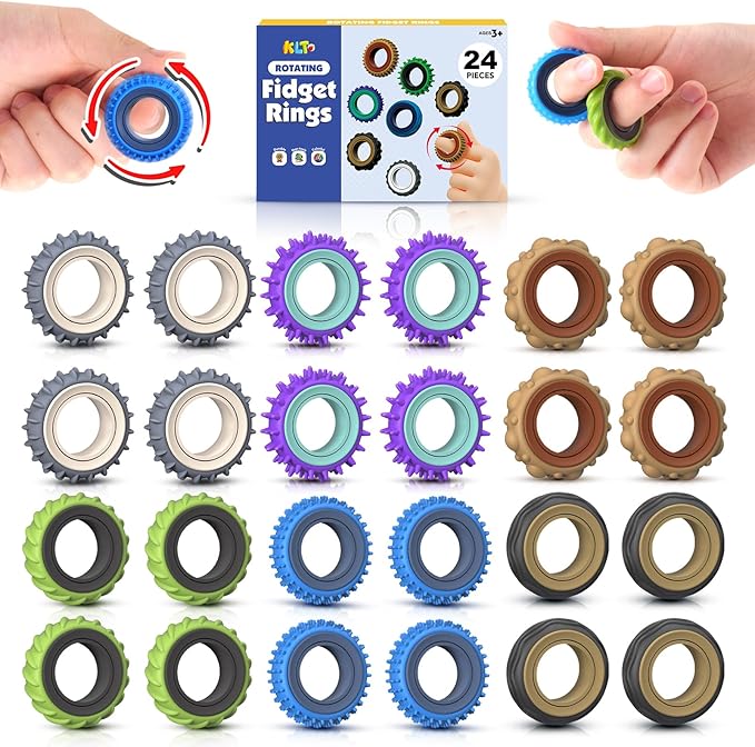 Fidget Toys Adults Sensory Rings: 24 Pack Texture Spinner Rings by KLT