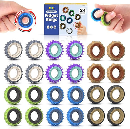 Fidget Toys Adults Sensory Rings: 24 Pack Texture Spinner Rings by KLT