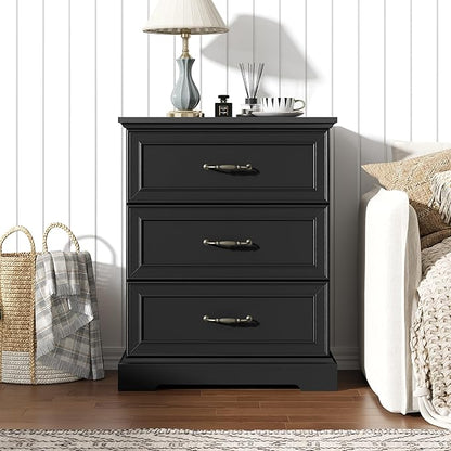 Nightstand with 3 Large Drawers, Rustic Farmhouse Wood Small Dresser, Bedside - Image 3