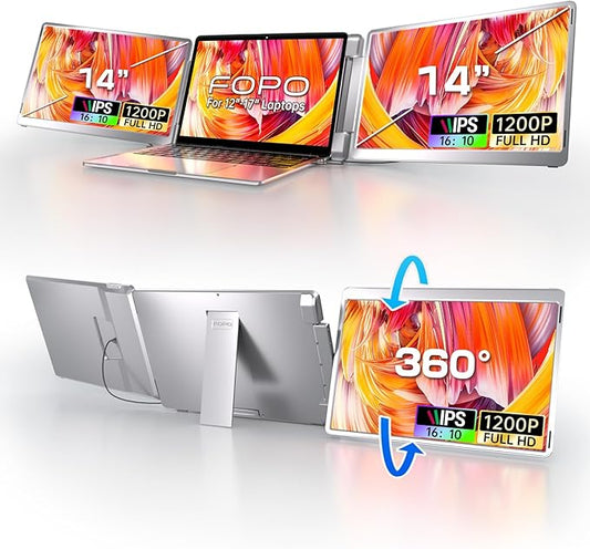 FOPO 14" Triple Monitor Laptop Screen Extender-FHD 1200P 16:10 Laptop Screen by FOPO