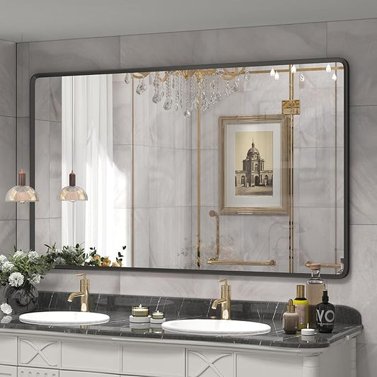 66x40 Inch Black Matte Framed Mirror by GOLOMO