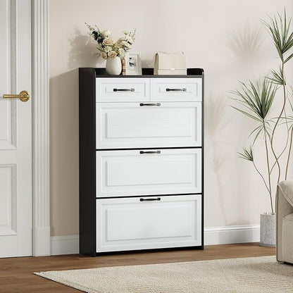 Shoe Cabinet with 3 Large Flip Drawers & 2 Storage Drawers, Narrow Shoe - Image 4