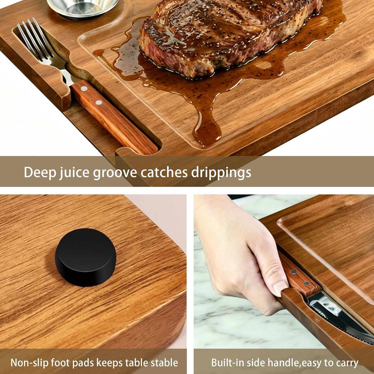 Acacia Wooden Steak Board Set Carnivore Cutting Board Plate for Eating