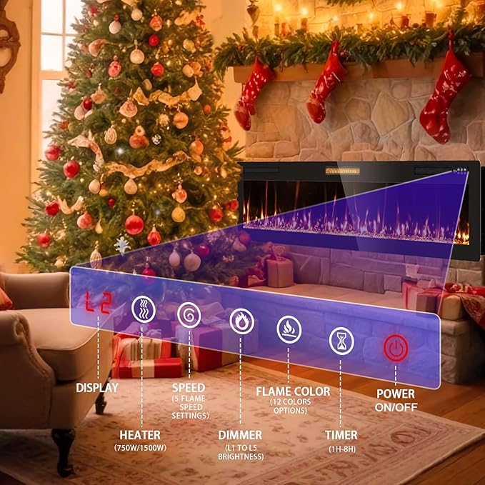 Narrow Bezel Electric Fireplace-60 inch Fireplace Wall Mount/Recessed-Ultra - Image 4