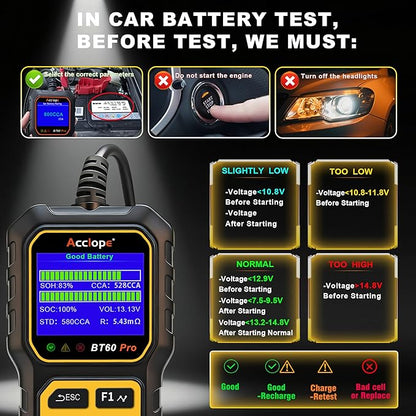 Acclope BT60 Pro Car Battery Tester, Digital Analyzer - Image 9