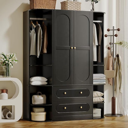 69” Fluted Large Capacity Storage Wardrobe Armoire, Wardrobe Armoire Wooden by TOKSOM