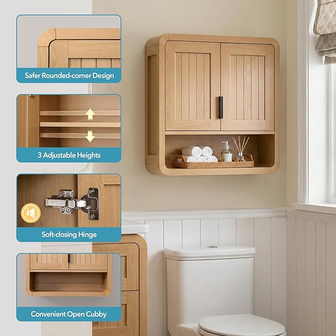 Modern Farmhouse Bathroom Wall Cabinet, Oak Finish Medicine Cabinet - Image 4
