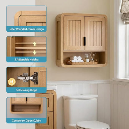 Modern Farmhouse Bathroom Wall Cabinet, Oak Finish Medicine Cabinet - Image 4