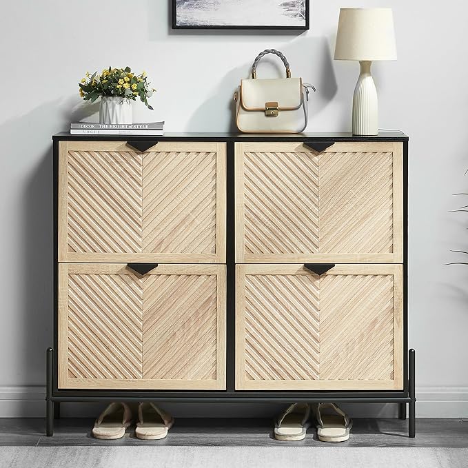 Shoe Cabinet Storage with 4 Flip Drawers, Narrow Hidden Shoes Organizer Cabinet - Image 7