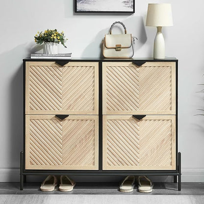 Shoe Cabinet Storage with 4 Flip Drawers, Narrow Hidden Shoes Organizer Cabinet - Image 7