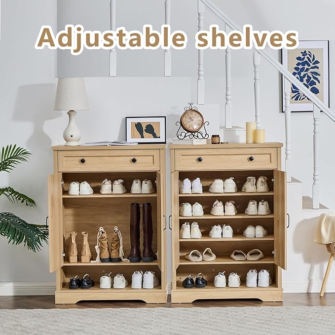 SOOWERY Shoe Cabinet with Drawer, Farmhouse Shoe Storage Cabinet with Doors - Image 6
