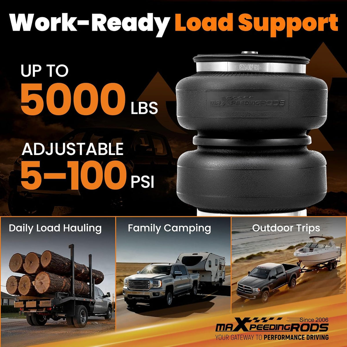 maxpeedingrods 5000 lbs air suspension bag kit for, close-up detail