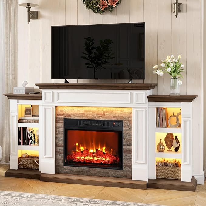 72" Electric Fireplace with Mantel and Cabinets, Fireplace TV Stand - Image 2