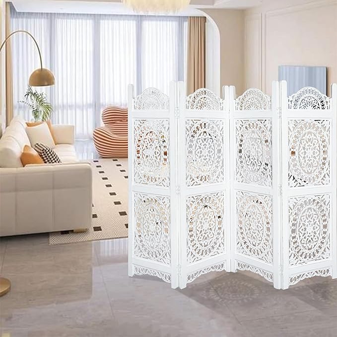 Lightnpro 4-Panel Wooden Room Divider 48 × 64 Inch Antique White Finish - Image 7
