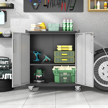 Metal Storage Cabinet with Wheels, Rolling Tool Cabinet with Doors and Shelves - Image 2