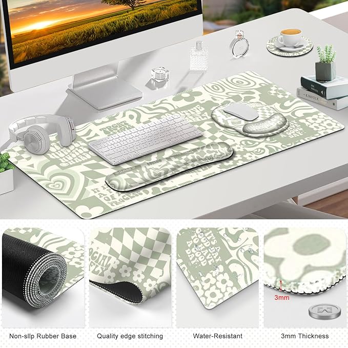 Large Desk Mat, Desk Pad Protector, XXL Mousepad + Keyboard Wrist Rest+Mouse - Image 9