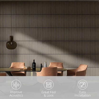HOMCOM 4 Pack 3D Faux Wood Wall Panels, Wood Slat Wall Panels - Image 3