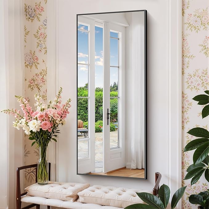 Black Bathroom Mirror for Wall, 20x48 Inch Rectangle Mirror by Welcometocofeny